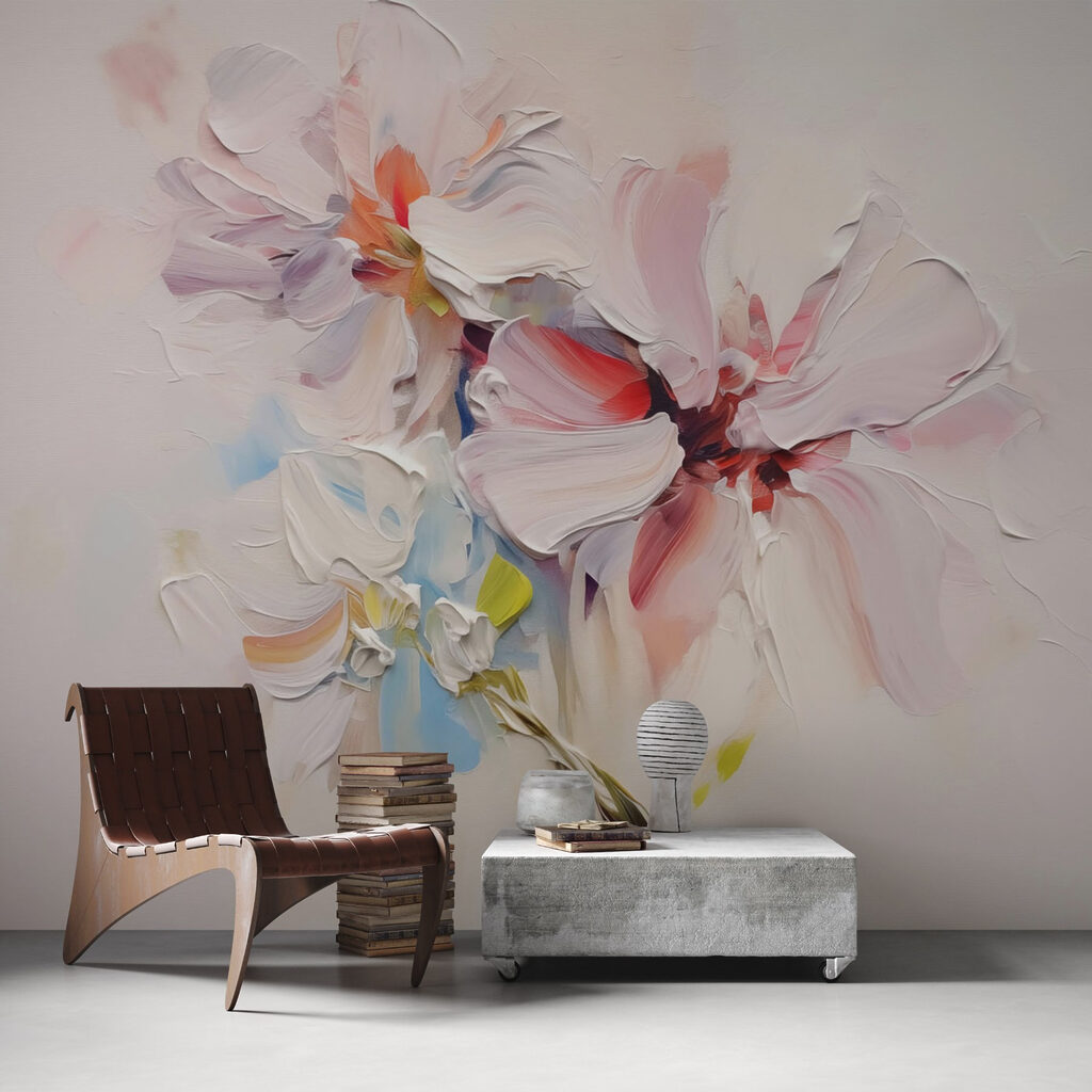 Painting of flowers on a white surface Painting of flowers on a white surface