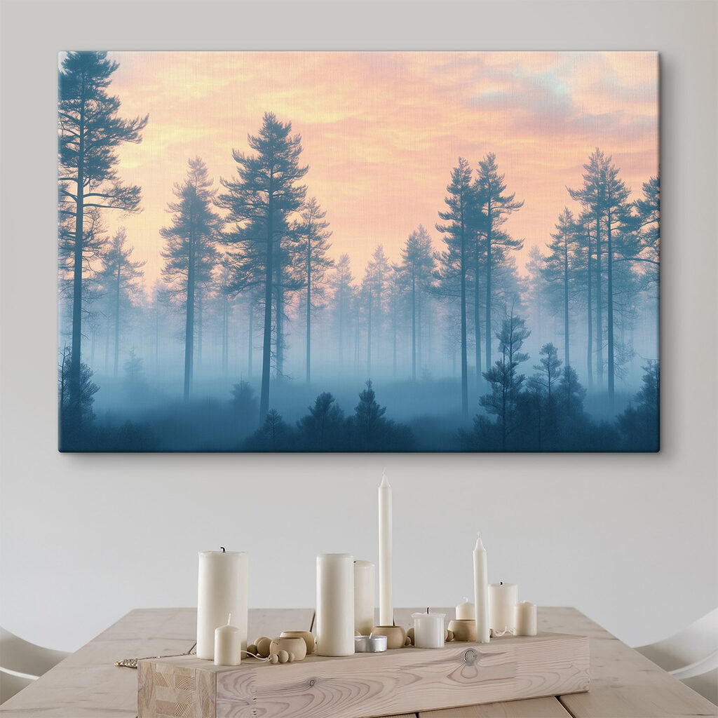Foggy forest with trees
