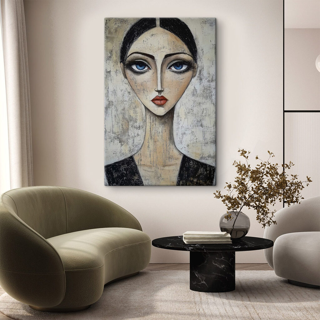 Painting of a woman with blue eyes