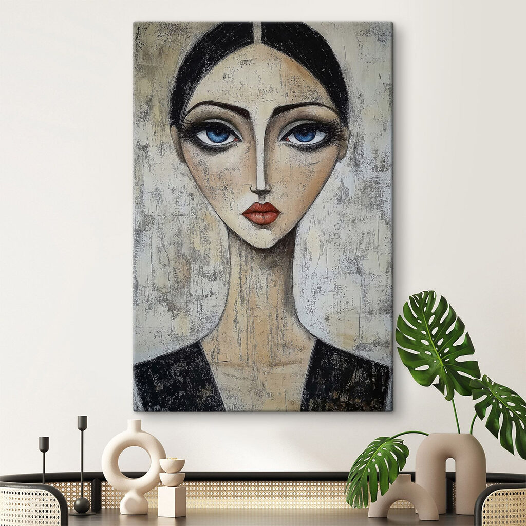 Painting of a woman with blue eyes