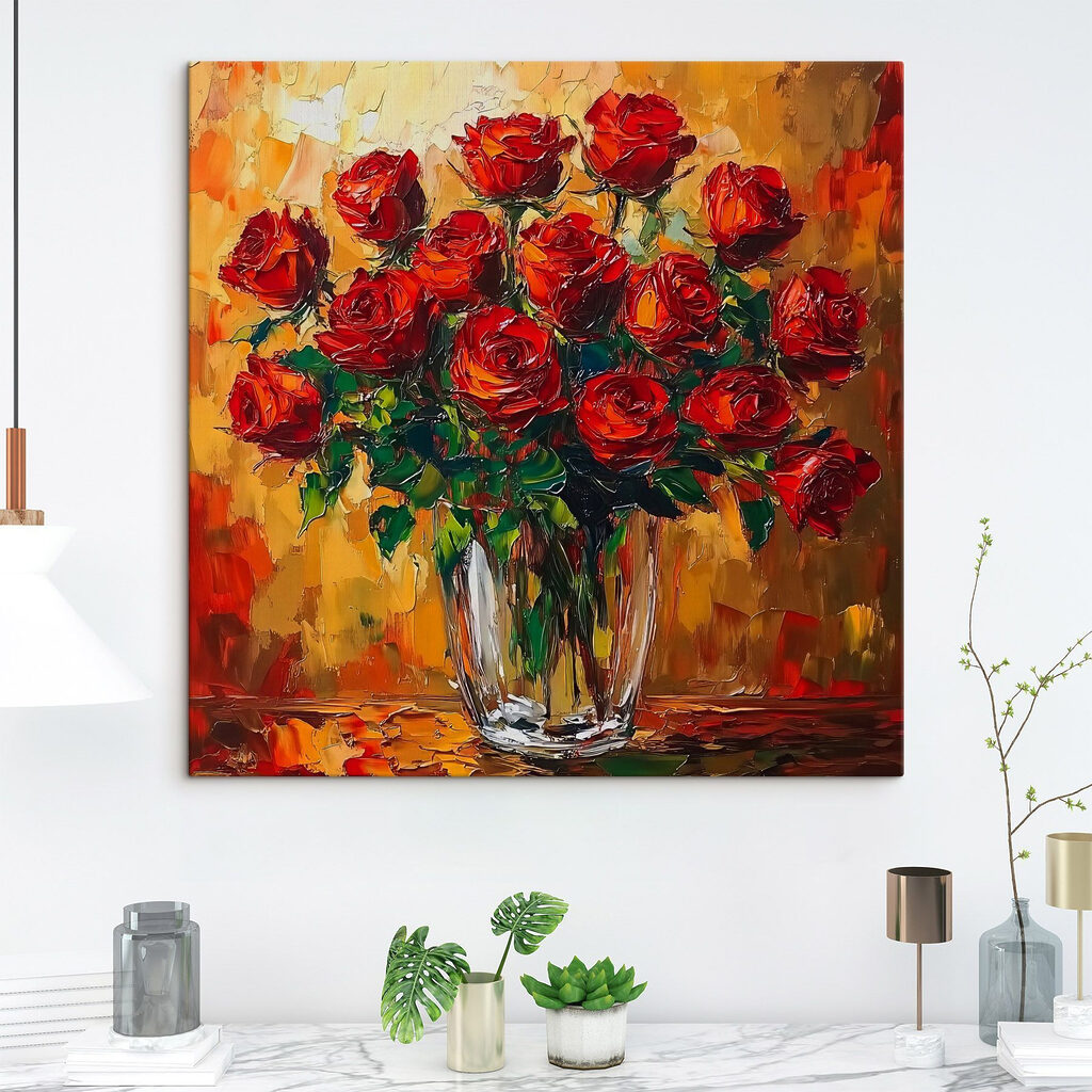 Painting of a bouquet of red roses
