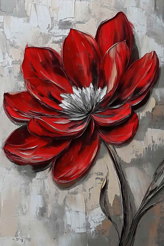 Red flower on a gray surface Red flower on a gray surface
