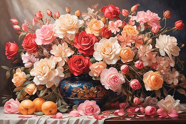 Vase of flowers and fruit Vase of flowers and fruit