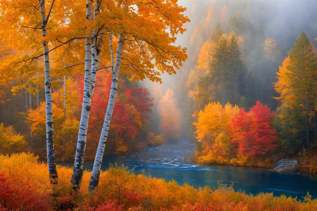 River with trees and colorful leaves