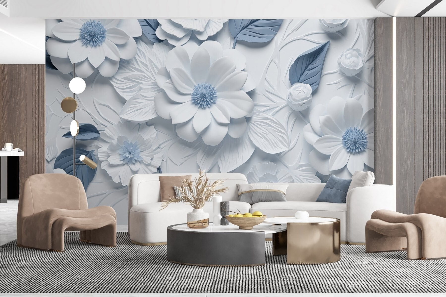 White and blue flowers and leaves White and blue flowers and leaves