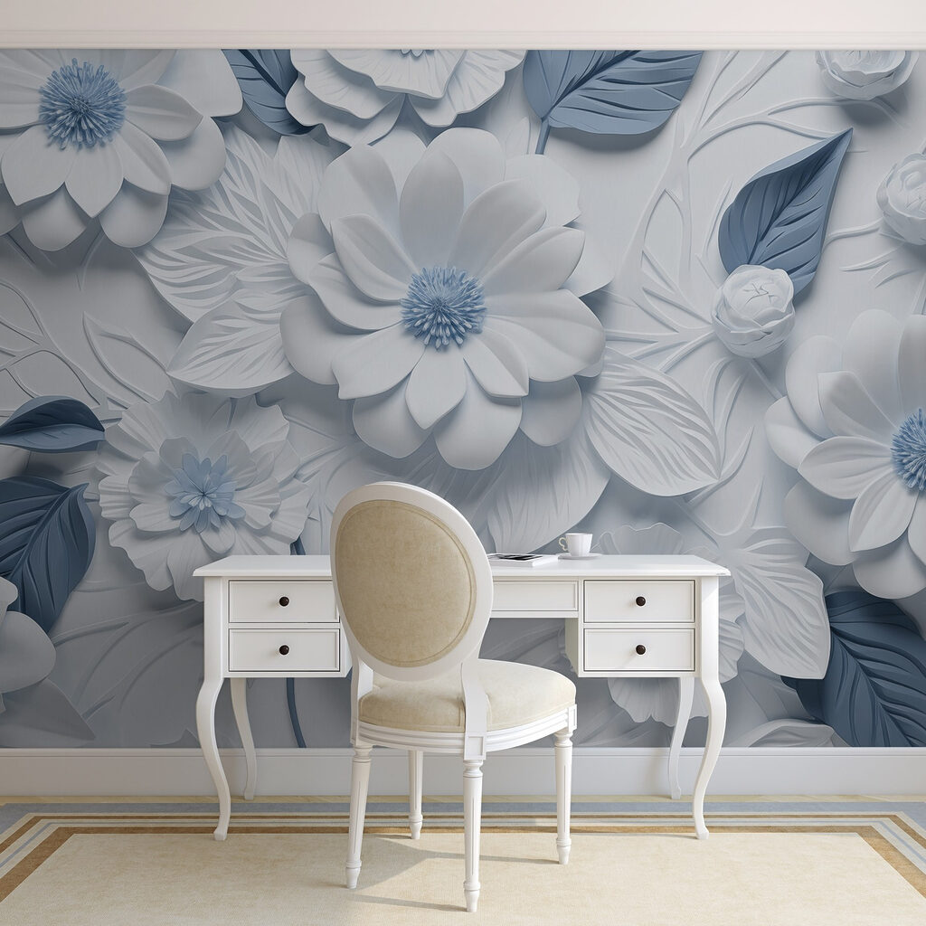 White and blue flowers and leaves White and blue flowers and leaves