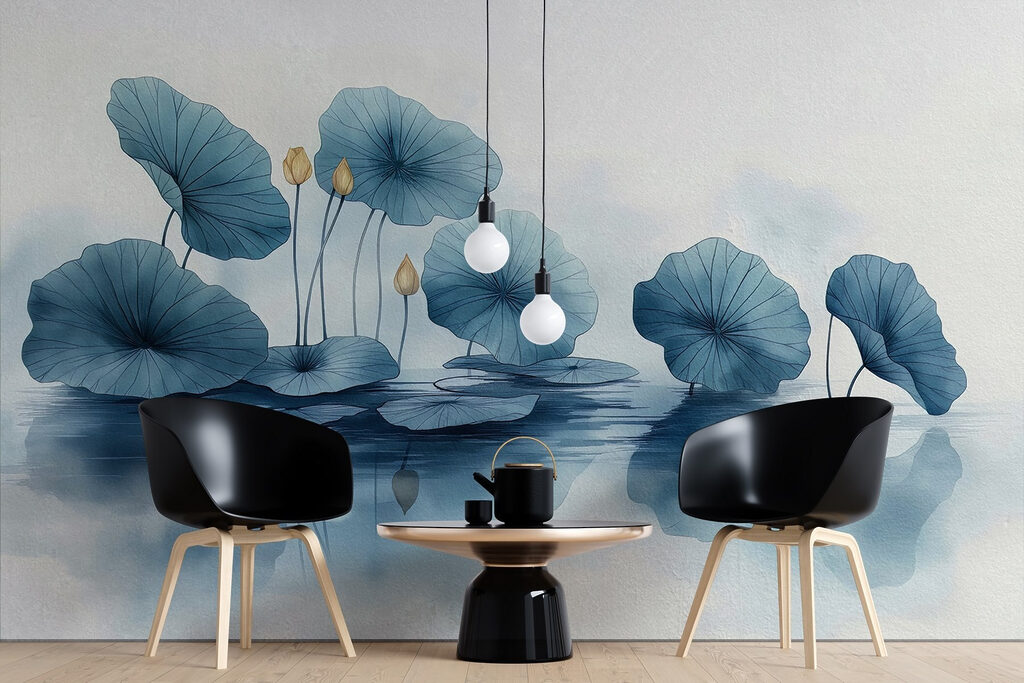 Water lily pads in a row