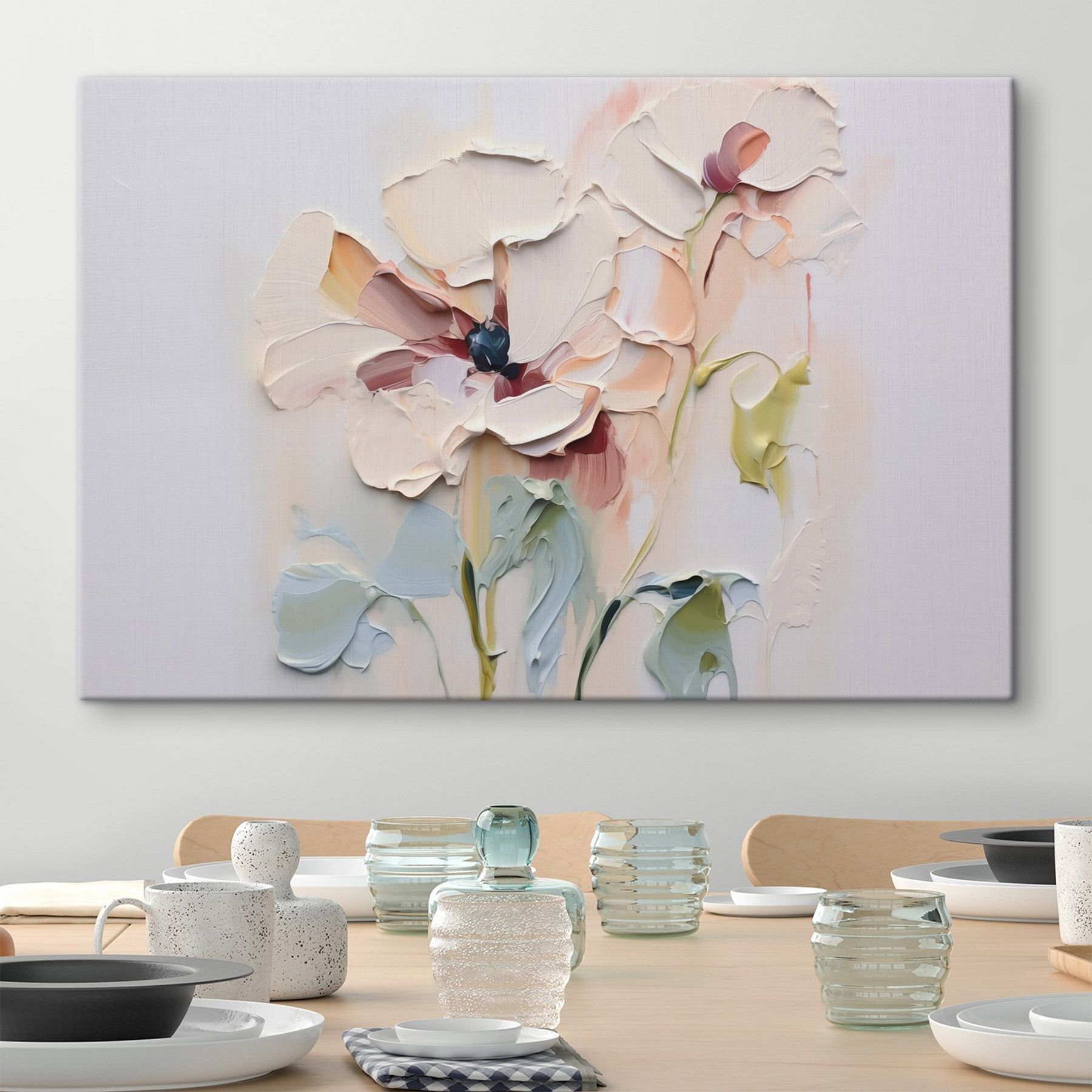 Painting of flowers on a white surface