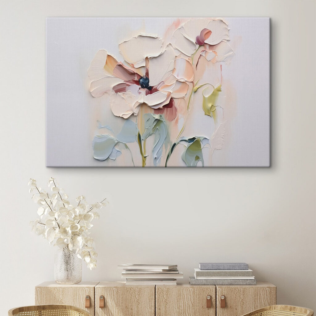 Painting of flowers on a white surface