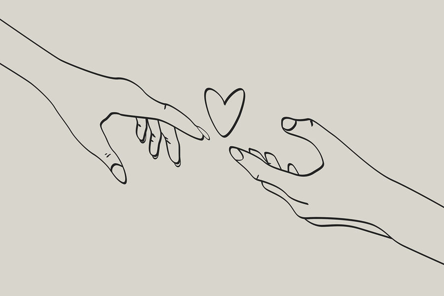 Drawing of two hands touching a heart Drawing of two hands touching a heart