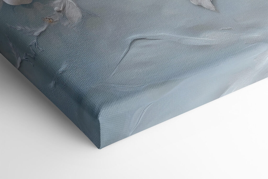 White flowers and leaves on a blue surface