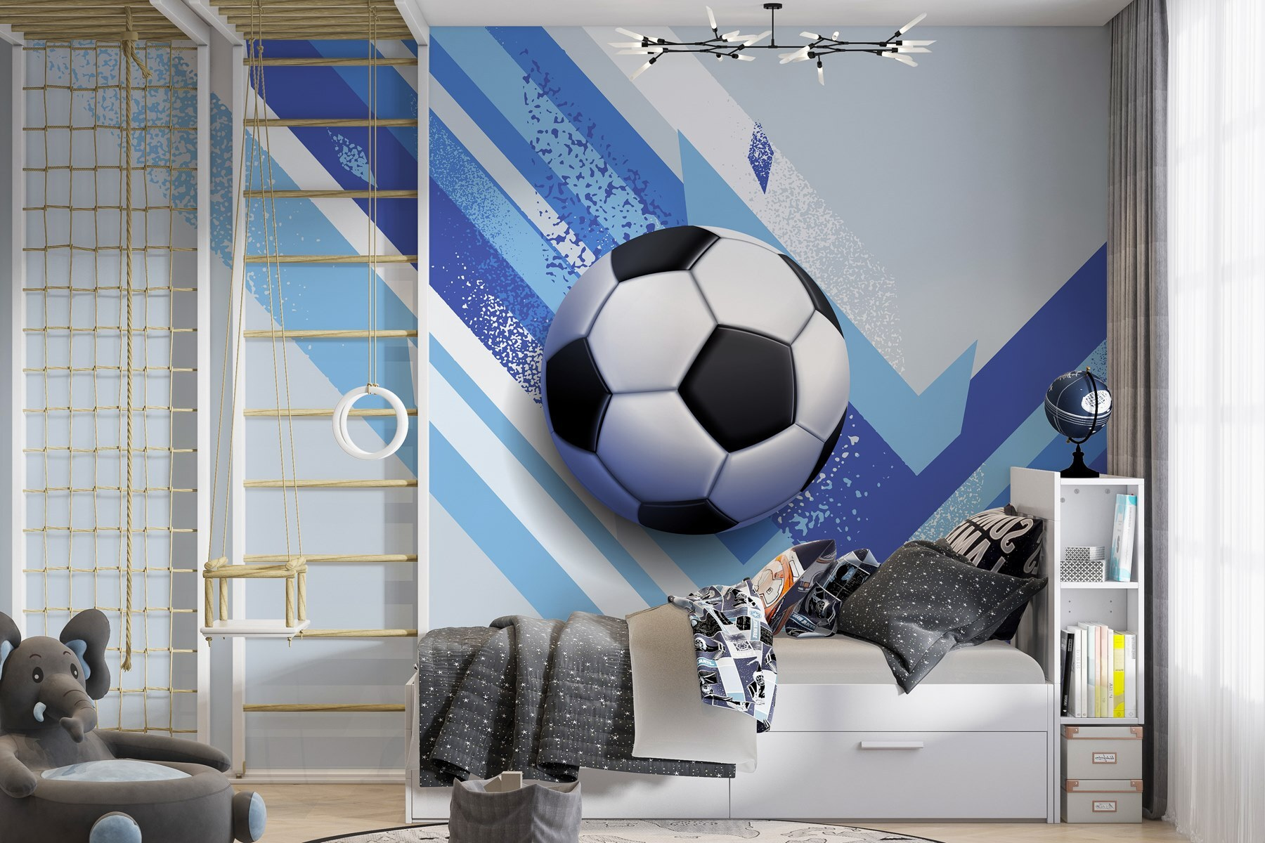 Football ball on a blue and white background Football ball on a blue and white background
