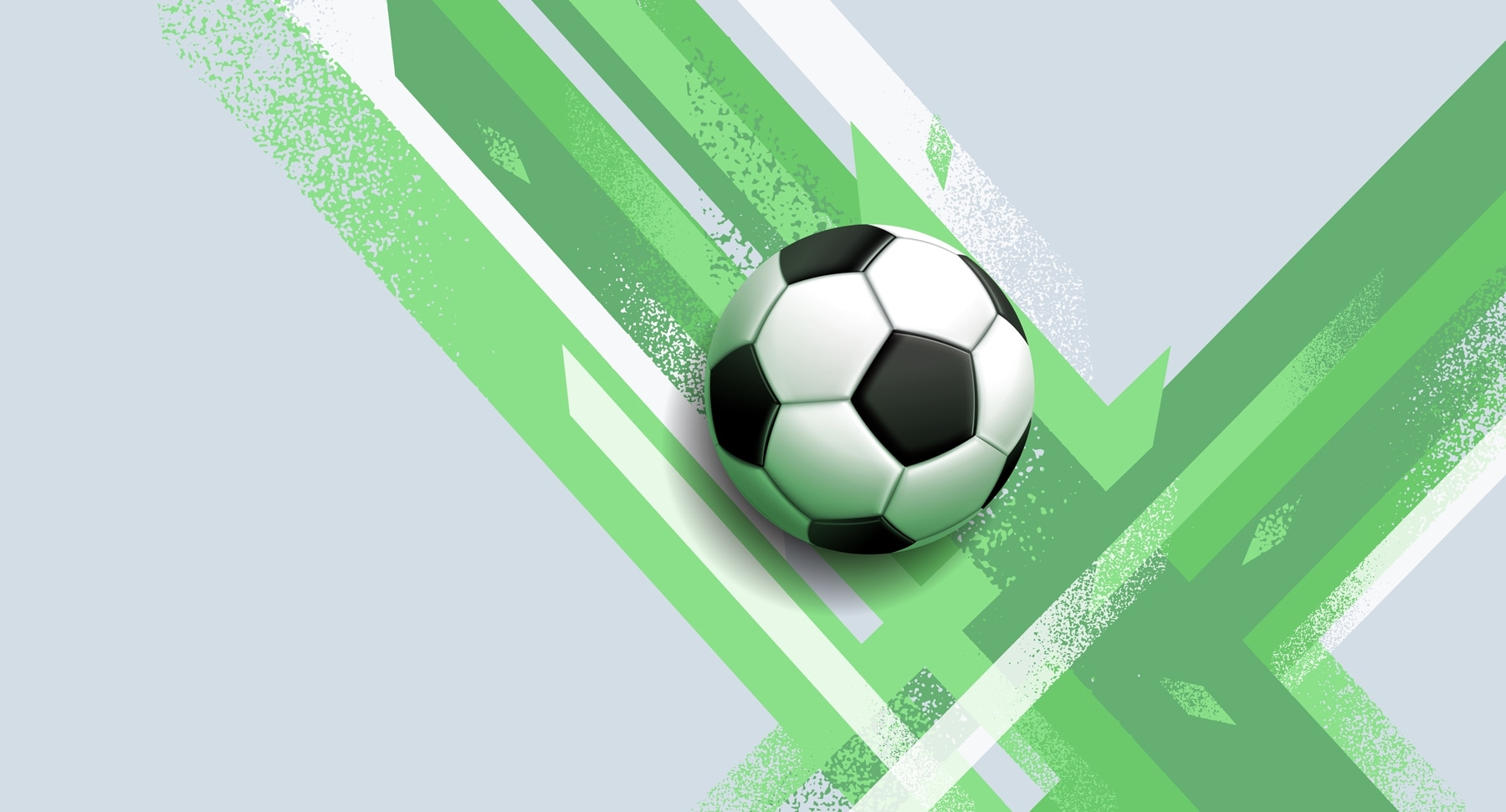 Football ball on a green and white background
