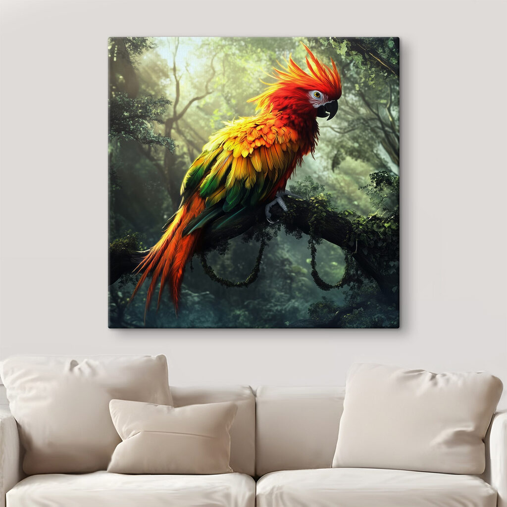 Colorful bird sitting on a tree branch