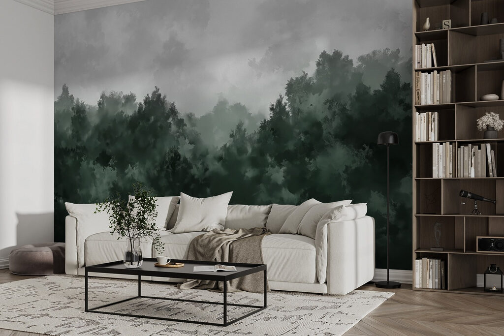 Foggy forest with trees