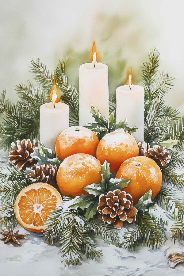 Painting of oranges and candles Painting of oranges and candles