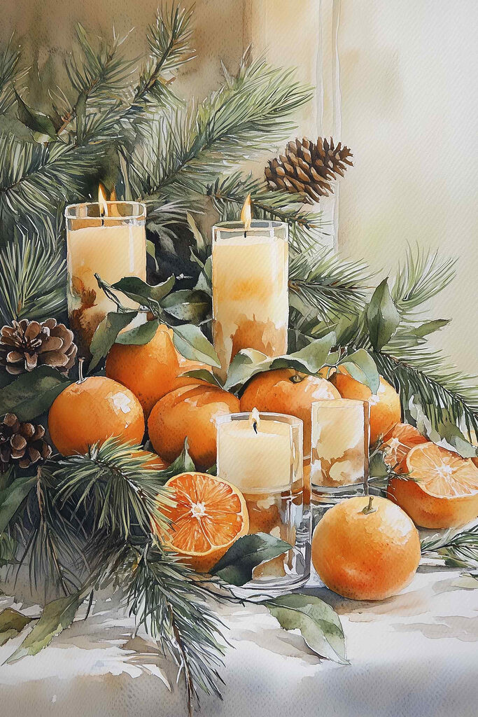 Painting of oranges and candles