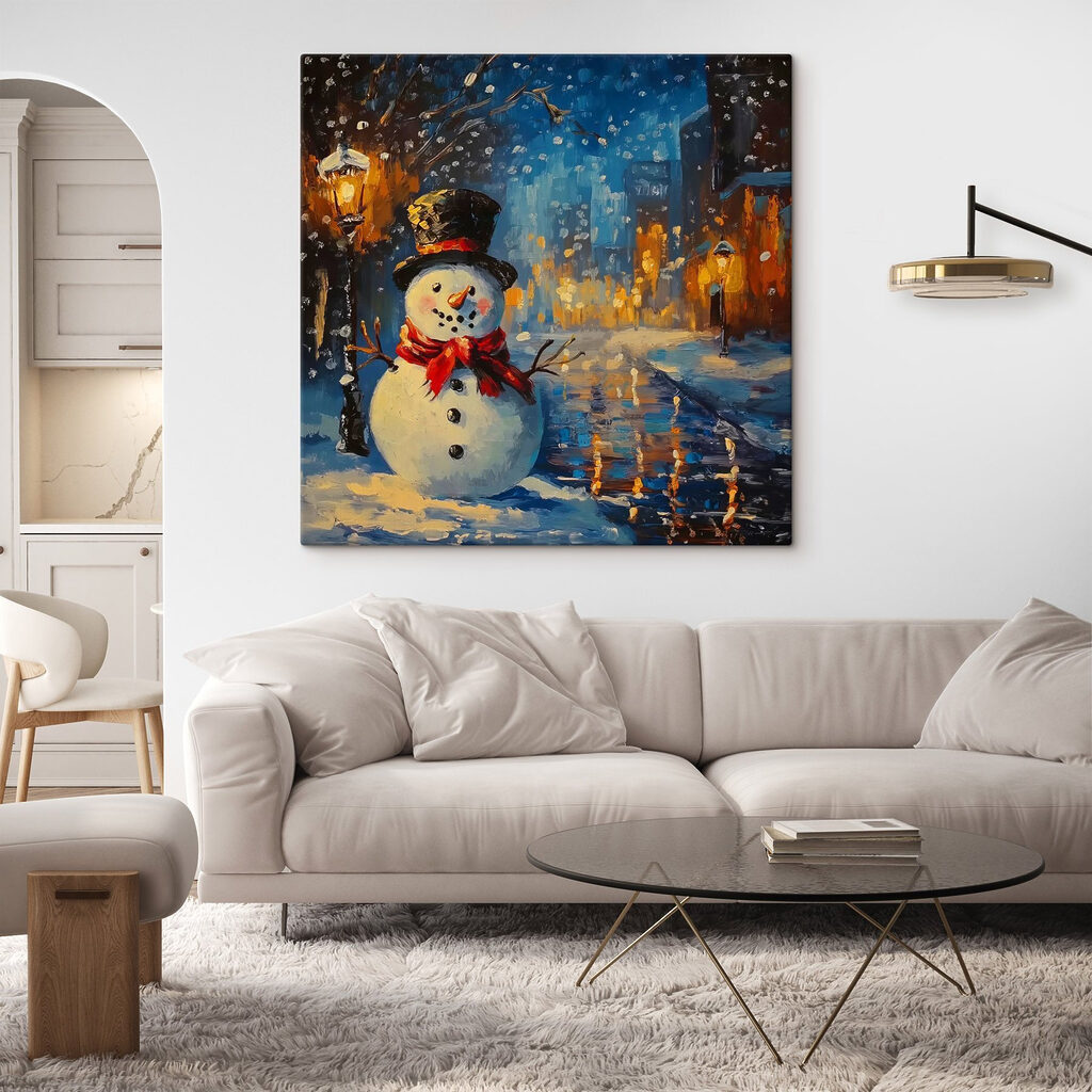Snowman in a snowy city Snowman in a snowy city