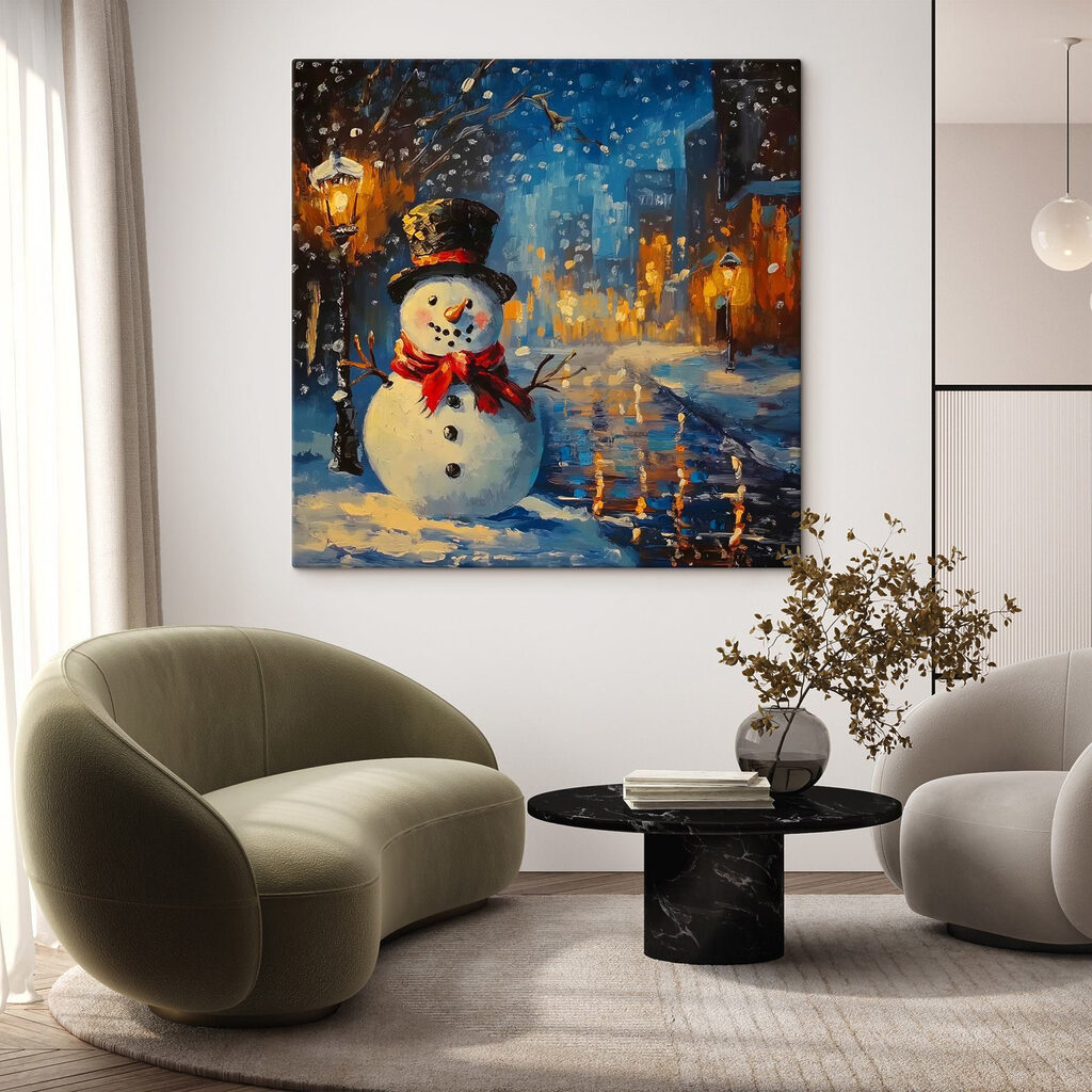 Snowman in a snowy city Snowman in a snowy city