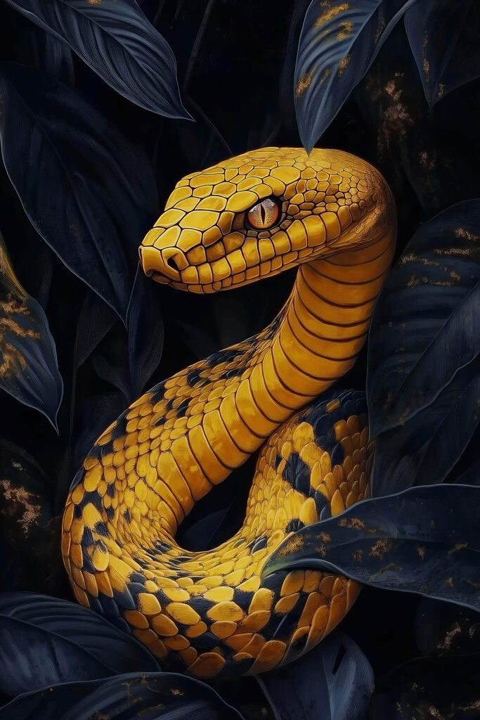 Yellow snake with black leaves