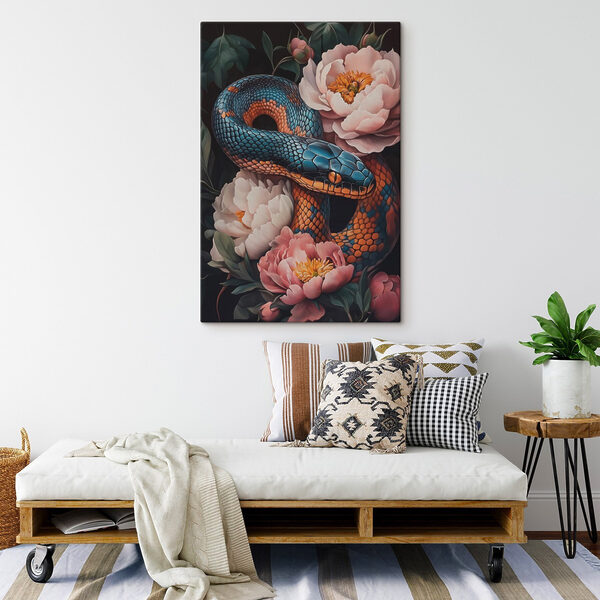 Blue and orange snake with flowers Blue and orange snake with flowers