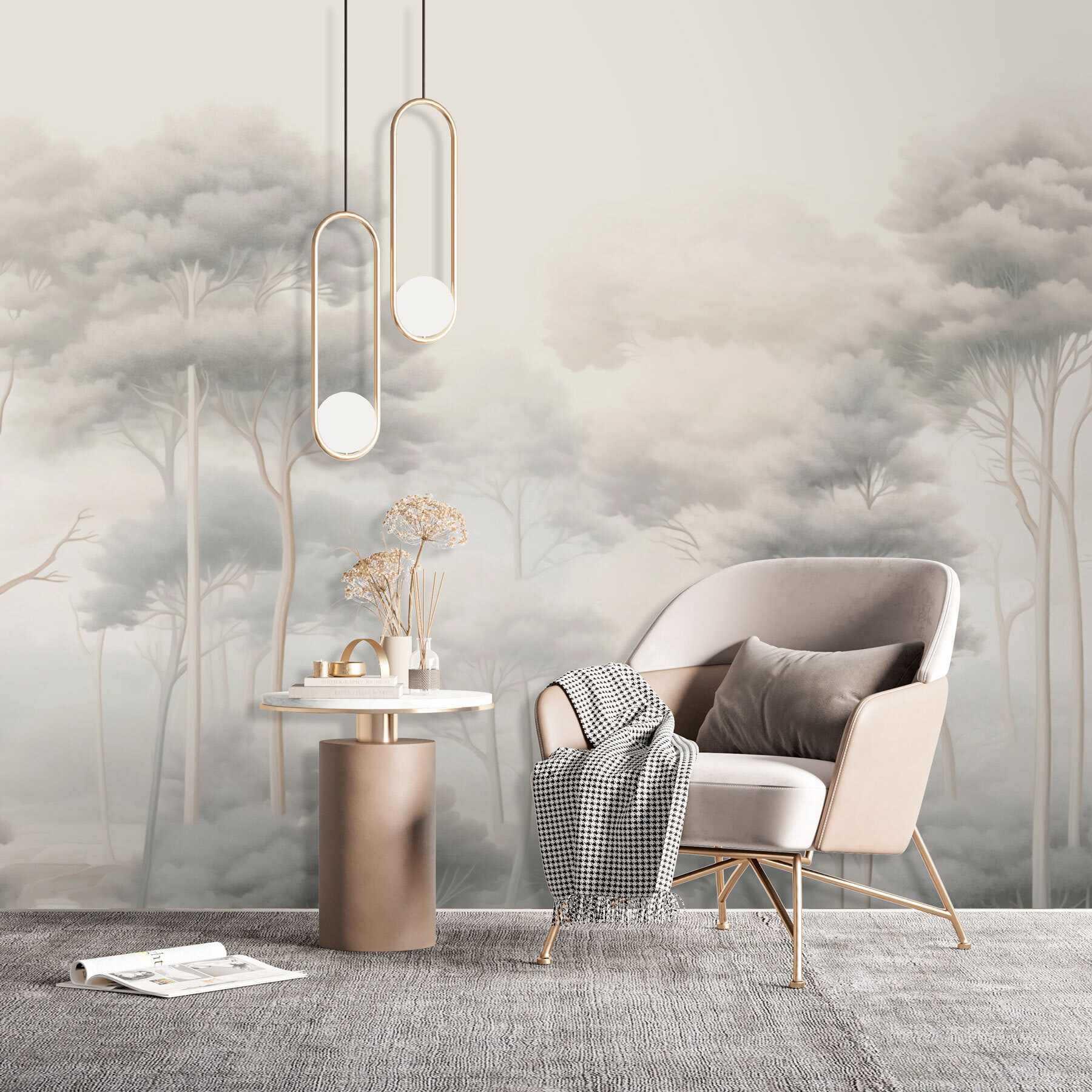 Group of trees in a foggy forest