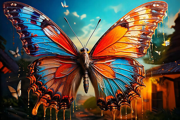 Motyl z pomarańczowymi i niebieskimi skrzydłami Motyl z pomarańczowymi i niebieskimi skrzydłami