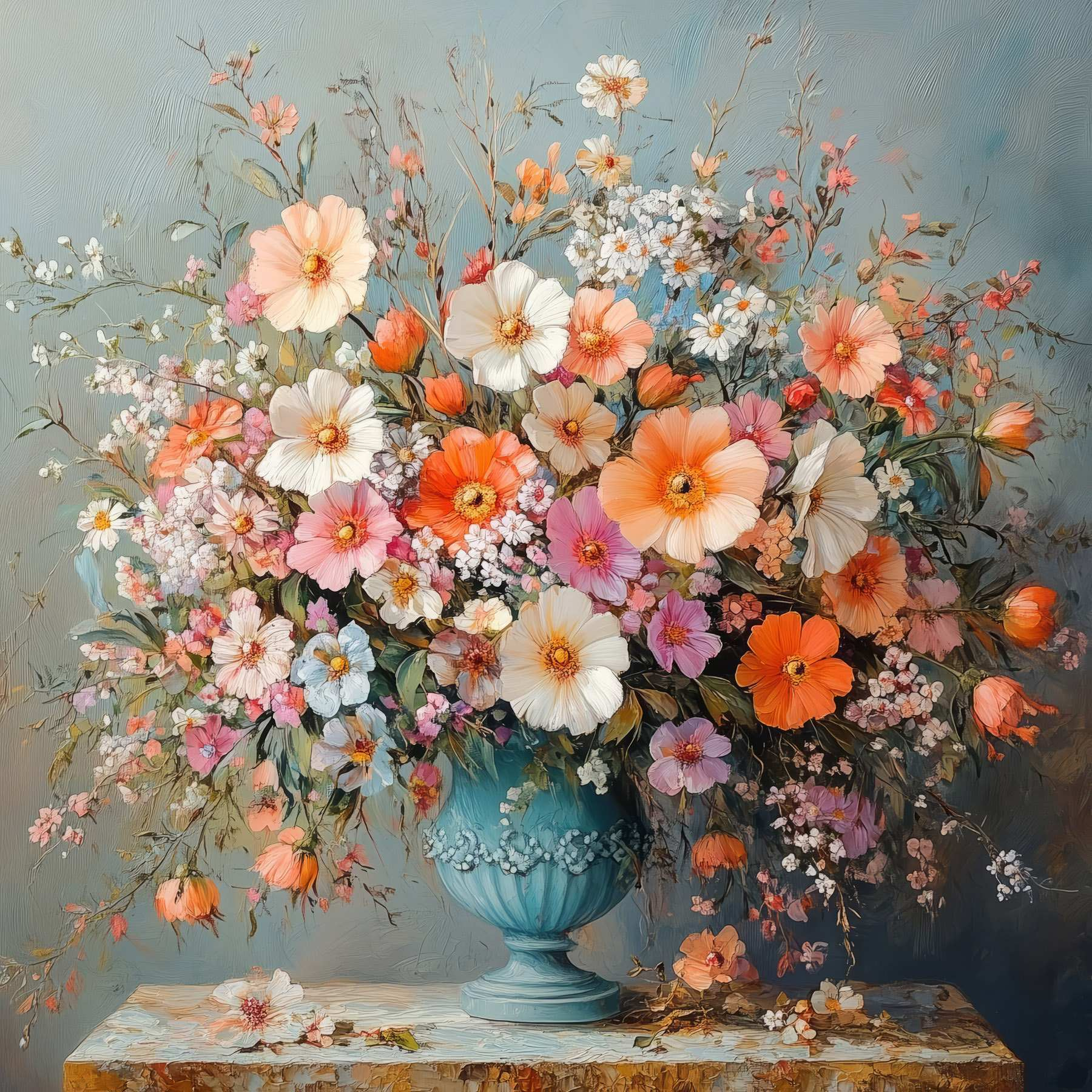 Vase of flowers on a stone surface