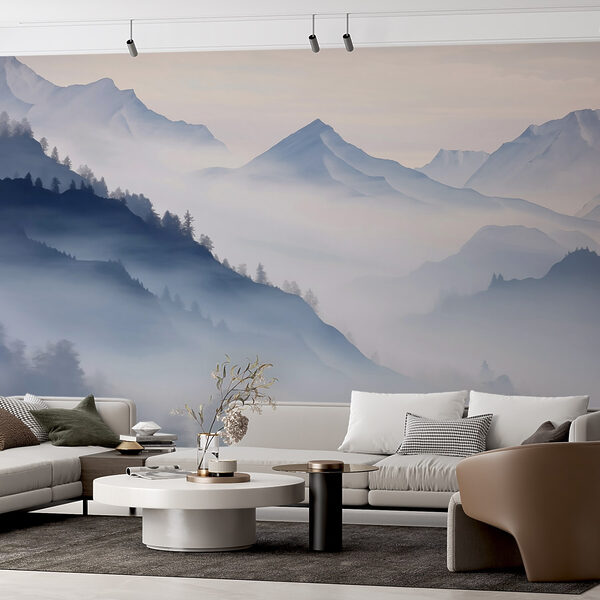 Mountain range with trees and fog Mountain range with trees and fog