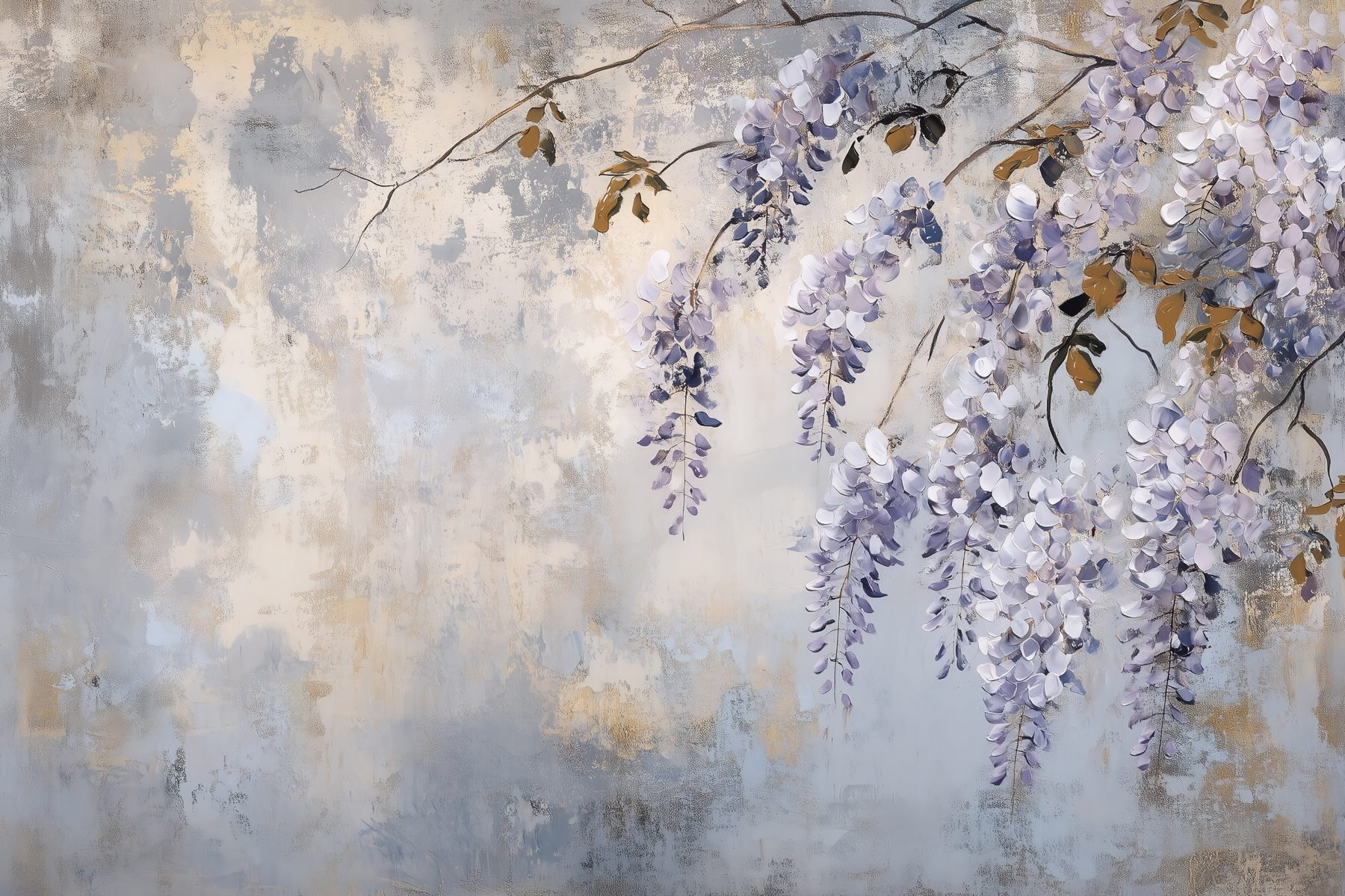 Painting of a branch with purple flowers