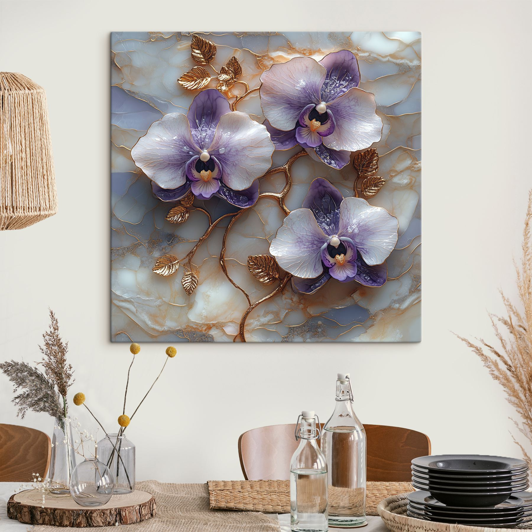 Delicate orchids on marble backdrop Delicate orchids on marble backdrop