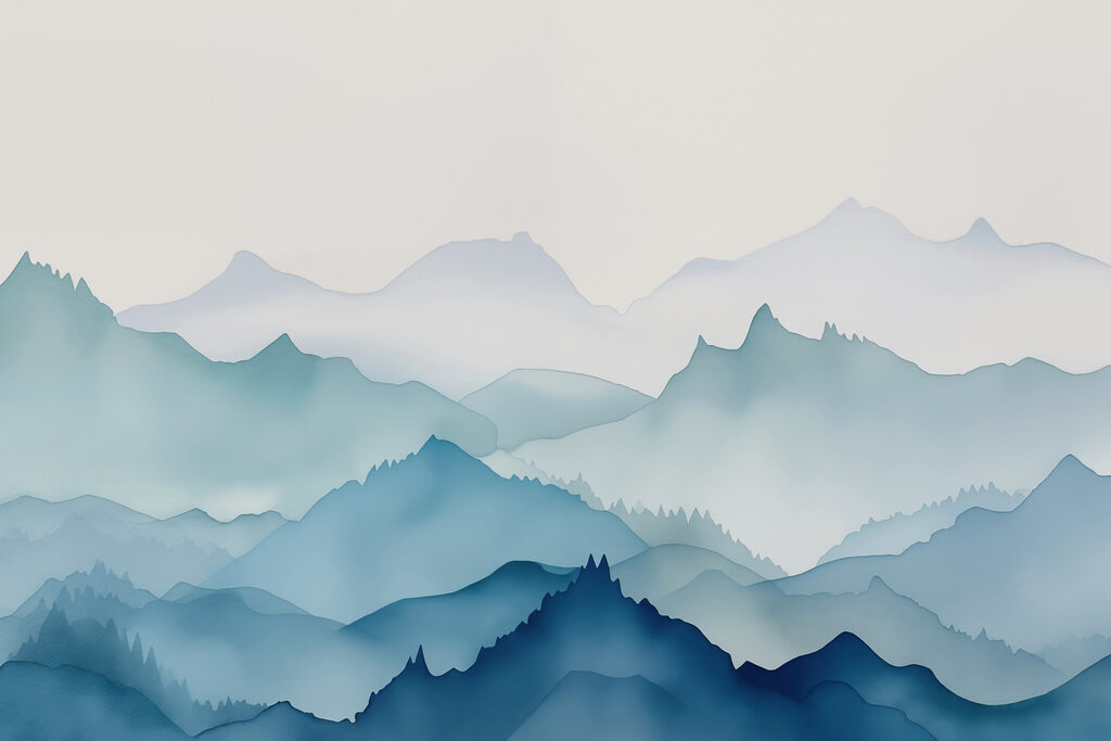 Painting of mountains and trees