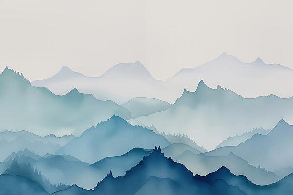 Painting of mountains and trees