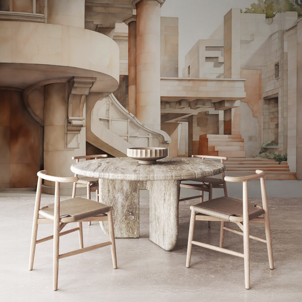 Painting of a building with stairs and steps Painting of a building with stairs and steps