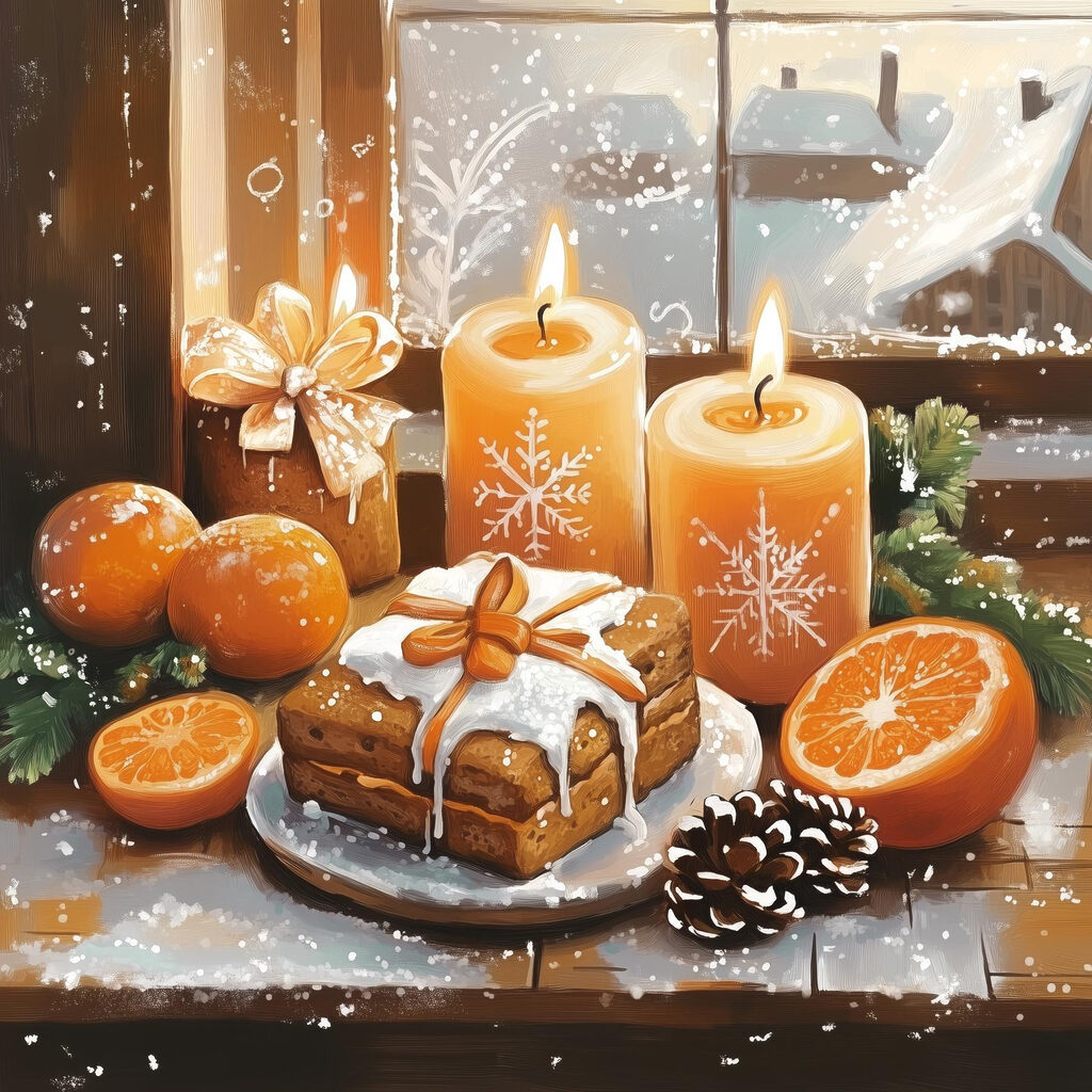 Food and candles on a table