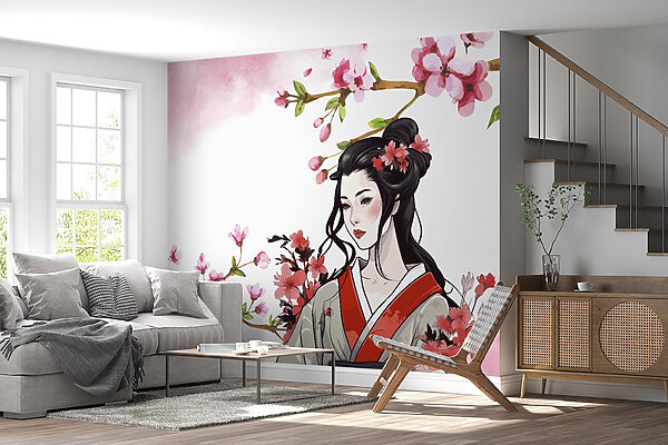 Woman in a kimono with flowers