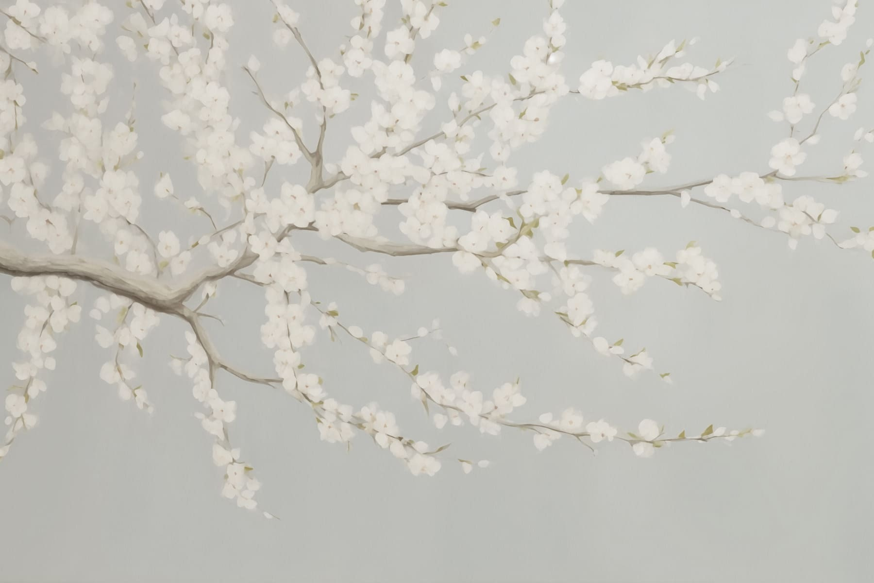 Painting of a tree with white flowers
