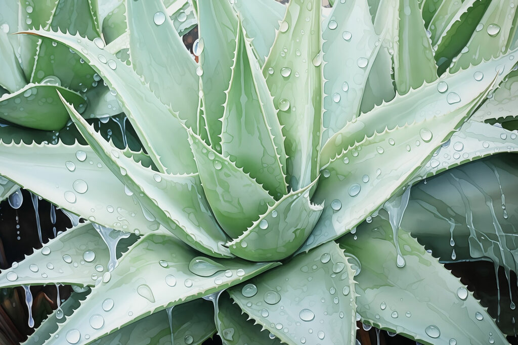 Żywy aloes z orzeźwiającymi kroplami deszczu Żywy aloes z orzeźwiającymi kroplami deszczu