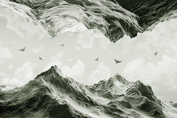 Birds flying over mountains