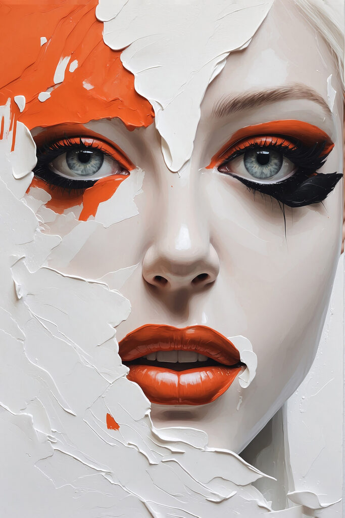 Woman with orange and black makeup