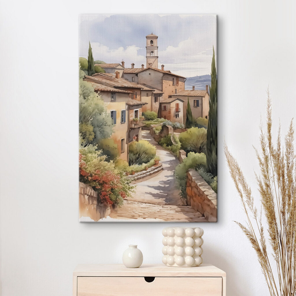 Watercolor painting of a village