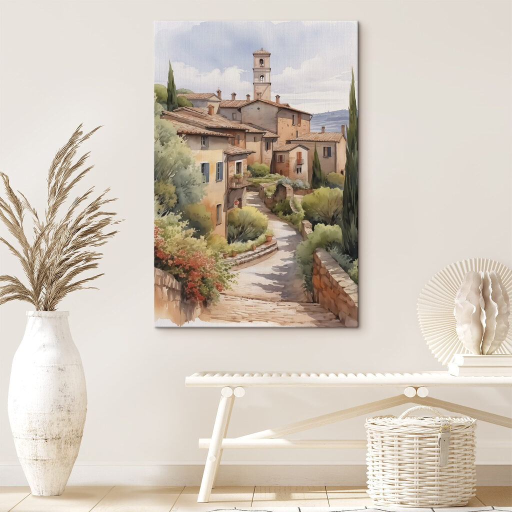 Watercolor painting of a village