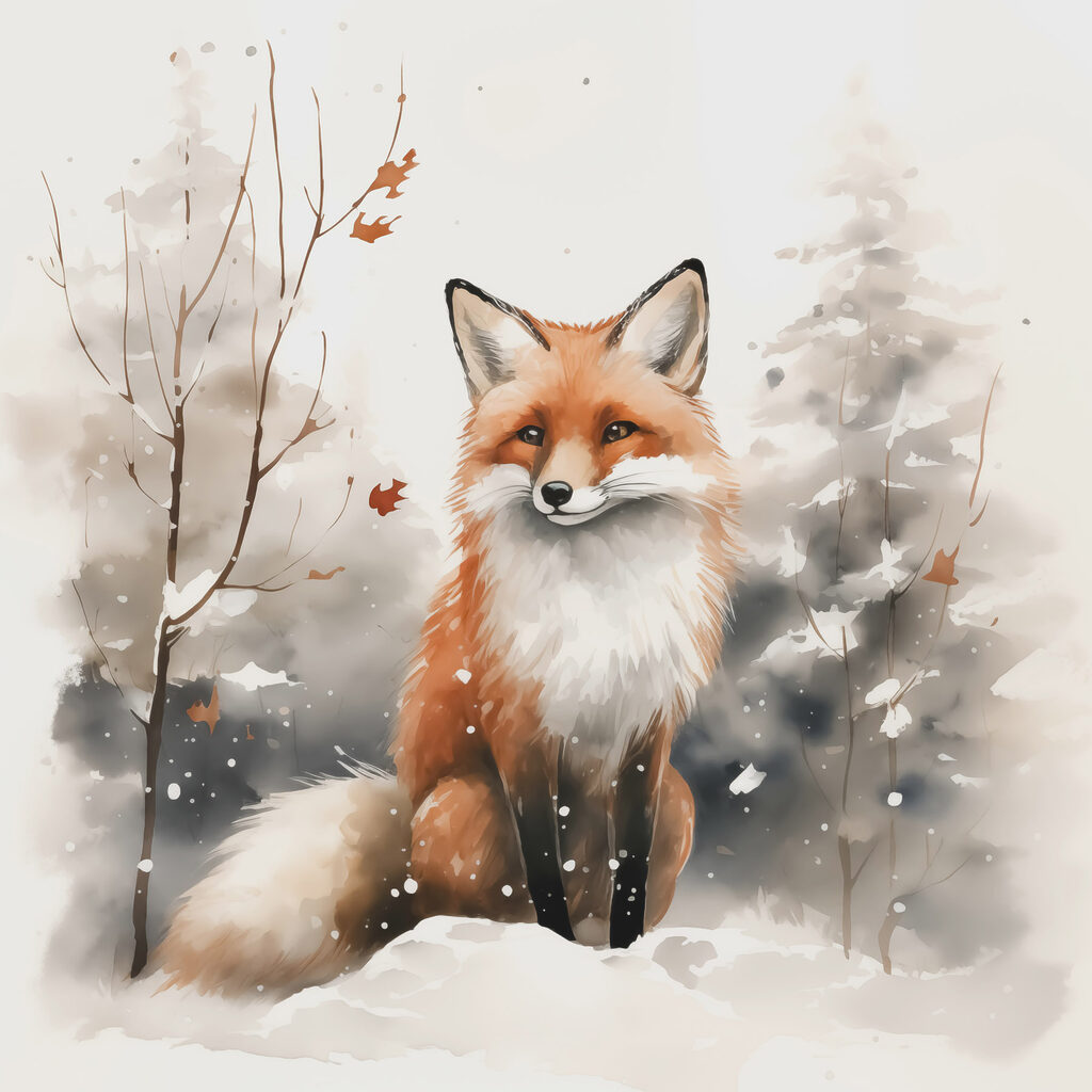 Fox sitting in the snow