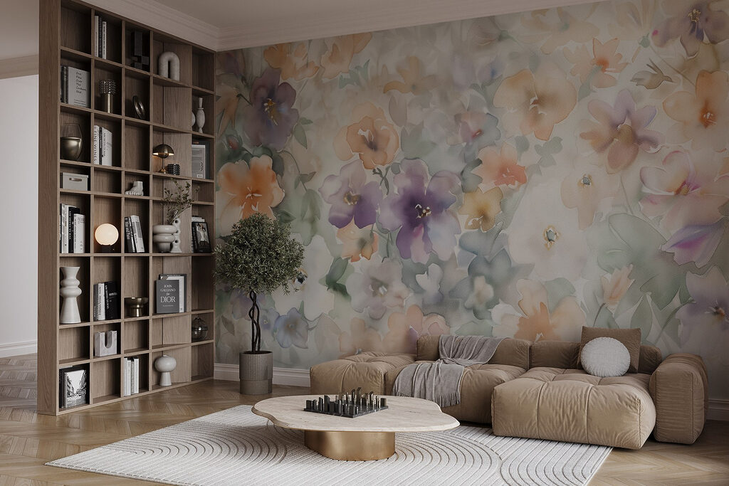 Painting of flowers on a white surface