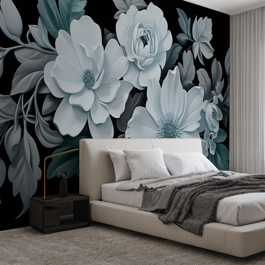 Group of white flowers with black leaves