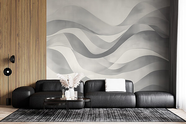 Grey and white background with wavy lines