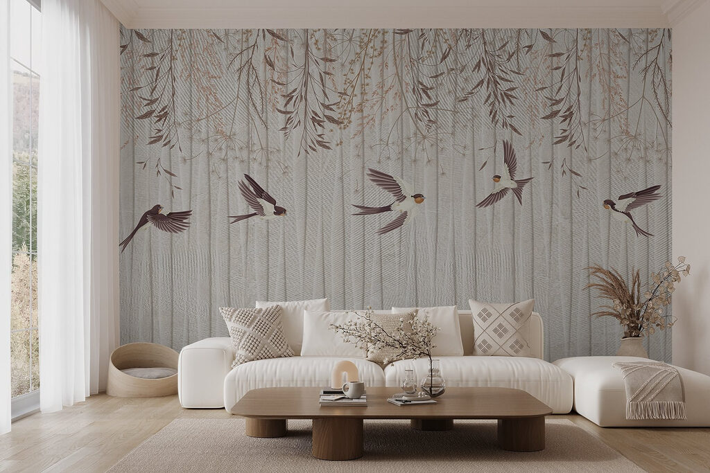 Wallpaper with birds flying