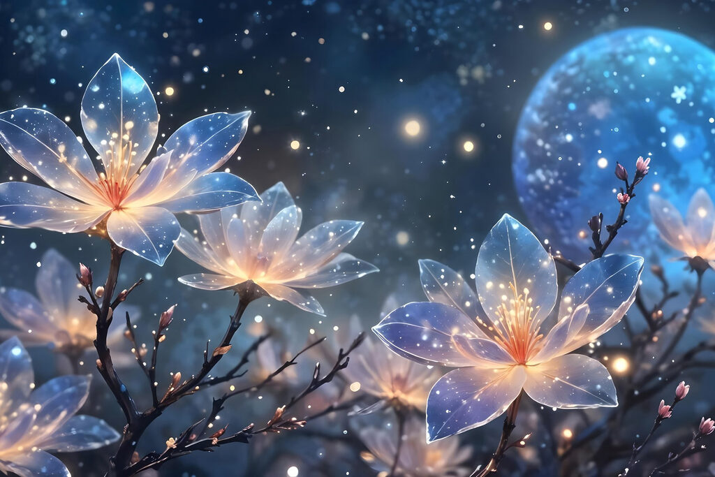 Group of flowers with glowing lights on them Group of flowers with glowing lights on them