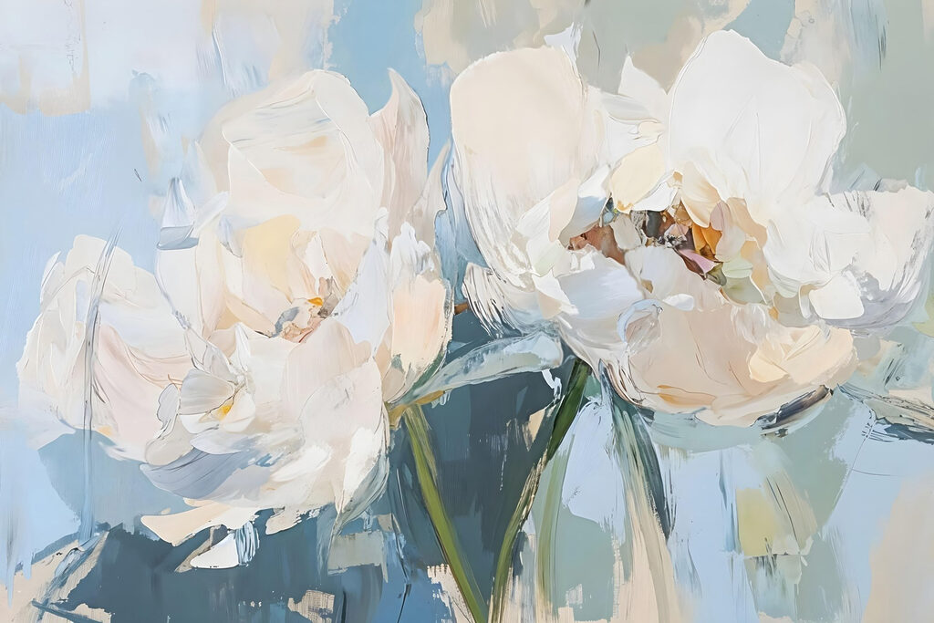 Painting of flowers on a blue background Painting of flowers on a blue background