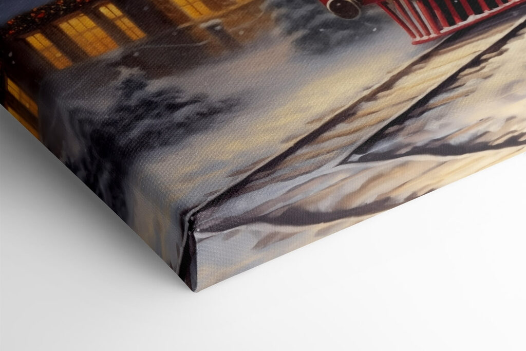 Train on the tracks in the snow